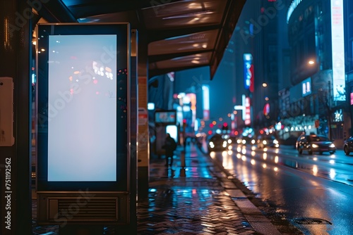Rainy Night Billboard in High-Tech Futuristic Style