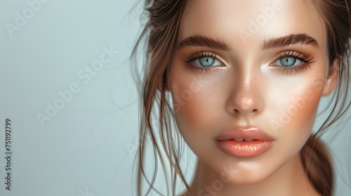 Stylish 3D Illustration of a Womans Face in Light Orange and Aquamarine
