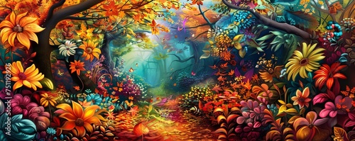 Fall Foliage Fantasy A Vibrant, Colorful, and Magical Forest Scene Generative AI