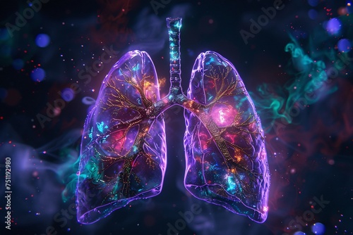 Purple Lungs in Space A Colorful and Vibrant Image of the Human Respiratory System Generative AI photo