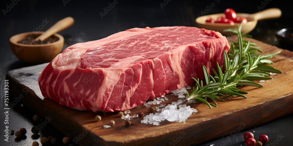 Raw fresh meat Beef Steak on Cutting Board isolated on wood raw sirloin steak background