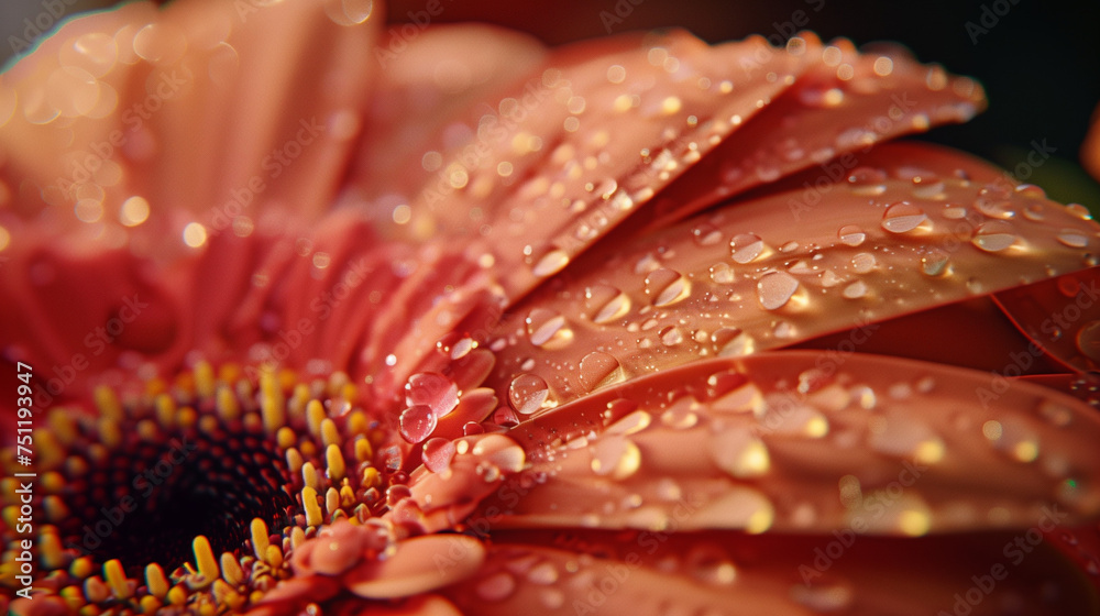 Abstract of a red Gerbera daisy macro with water droplets on the petals.. Extreme shallow depth of field Abstract of a red Gerbera daisy macro with water droplets on the petals.. Extreme shallow depth of field