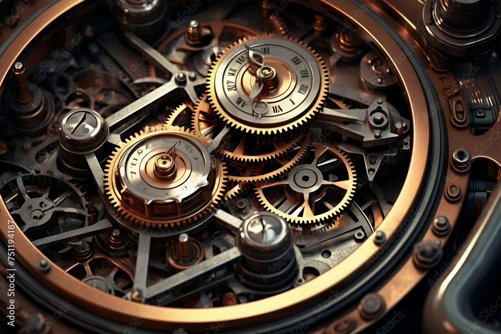 Close-up image of gears and cogwheels in the mechanism