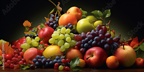 fresh summer fruits with apple grapes berries pears isolated on black background mix fruits background bunch of fruits