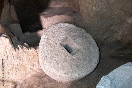 ancient stone millstones found at excavations, Judean Hills, Israel