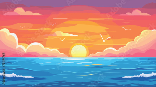 Fototapeta Naklejka Na Ścianę i Meble -  Illustration of Sunset in the Sea