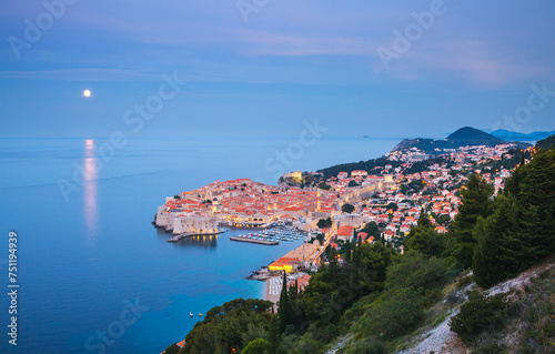 Fototapeta Naklejka Na Ścianę i Meble -  European city of Dubrovnik in the evening lights. Croatia, South Dalmatia, Europe.