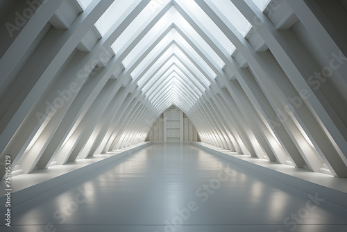 Building and architecture design concept. Architecture building minimalist and surreal design bright background with copy space. Bright corridor with many columns or roof beams