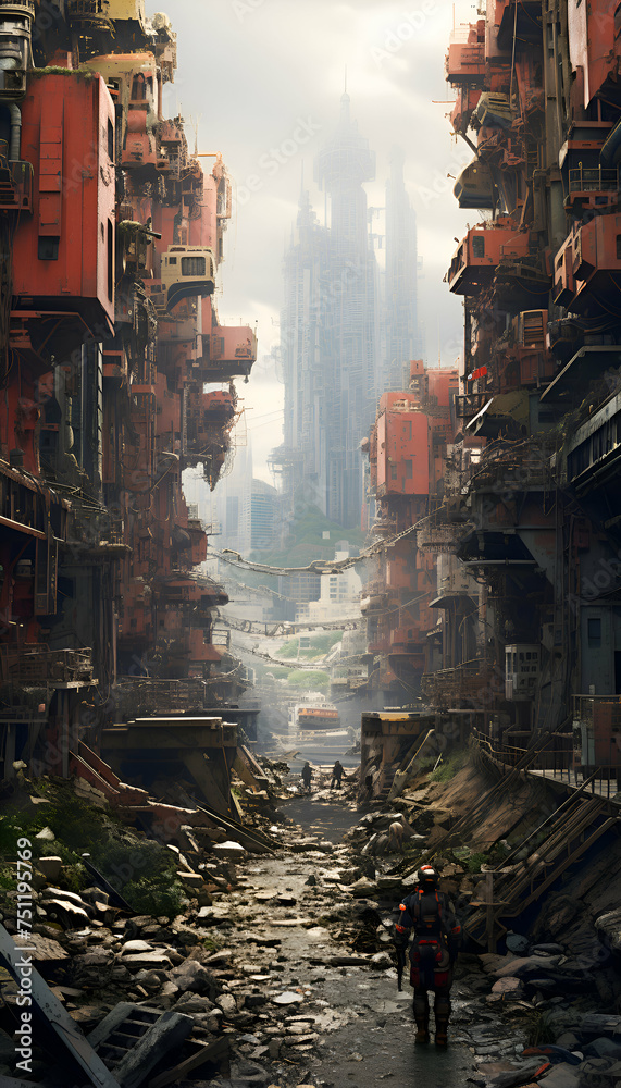 ghost town in the middle of the jungle. 3d illustration