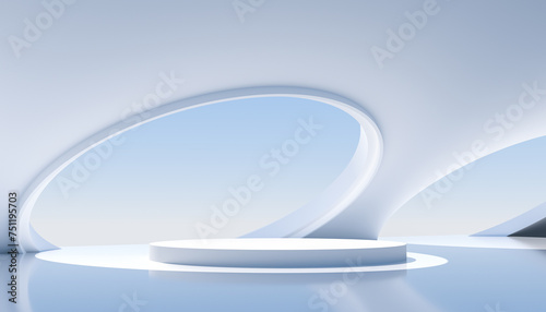 Abstract white empty room interior booth scene with light and shadow, photo