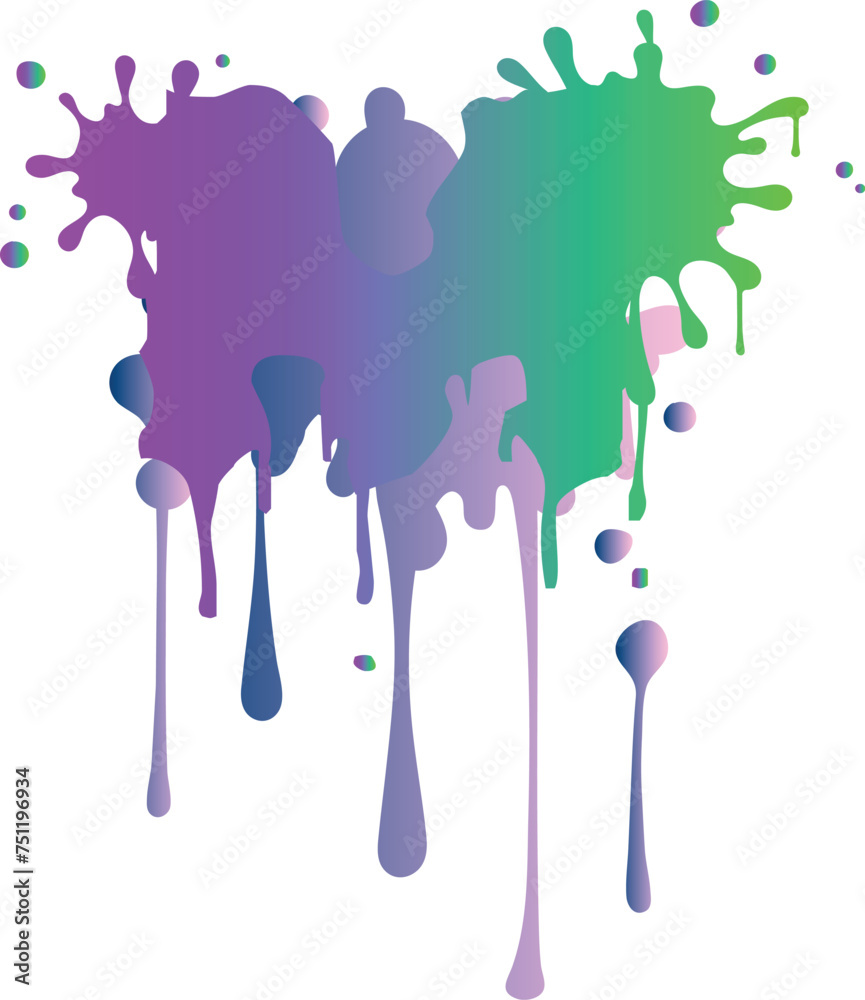 purple green gradient paint splash shape colorful set. paint with liquid fluid isolated for design elements. ink splatter flat collection. Isolated vector illustration