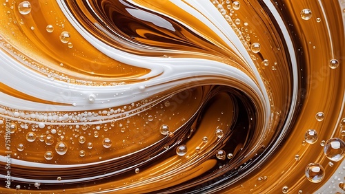 Swirling pattern of caramel and cream with air bubbles, creating a mesmerizing abstract texture.