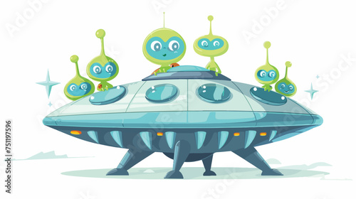Spaceship vector with a happy family.