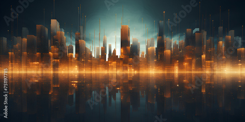 futuristic city 3d abstract dark cyan with neon energy lights background cityscape with the city with a golden glow and a cityscape in the background Araphid cityscape with a glowing light in the mid