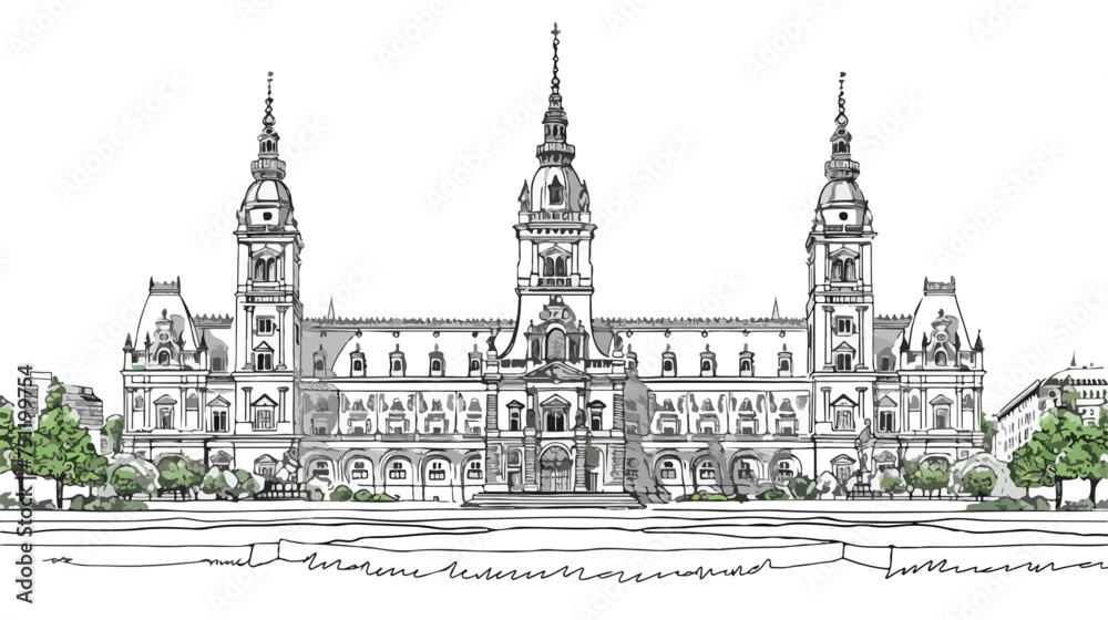 Vienna City Hall Vector Sketch Hand.