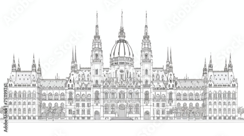 Vienna City Hall Vector Sketch Hand.