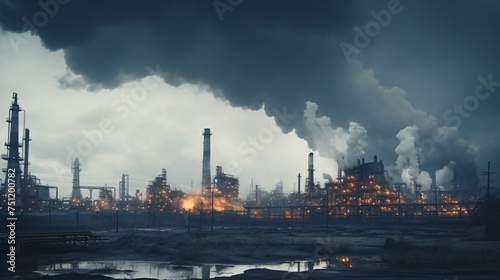 Oil refinery pipe panorama gloomy atmosphere 