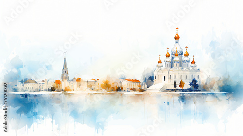 Painting Orthodox churches row of churches on a wh