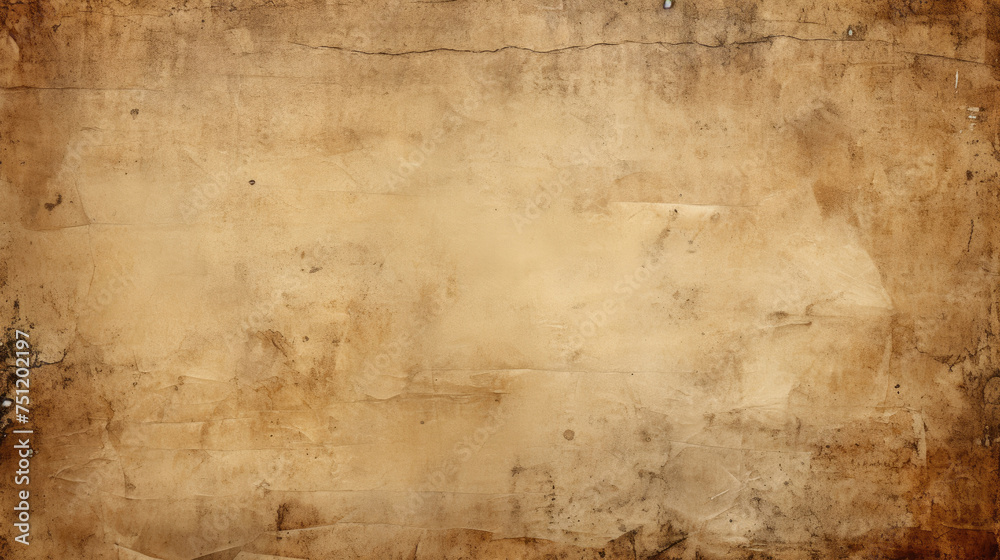 Dirty and stained vintage grunge brown blank parchment paper sheet background texture created with Generative AI Technology