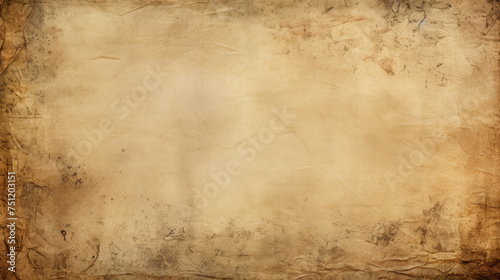 Dirty and stained vintage grunge brown blank parchment paper sheet background texture created with Generative AI Technology  photo