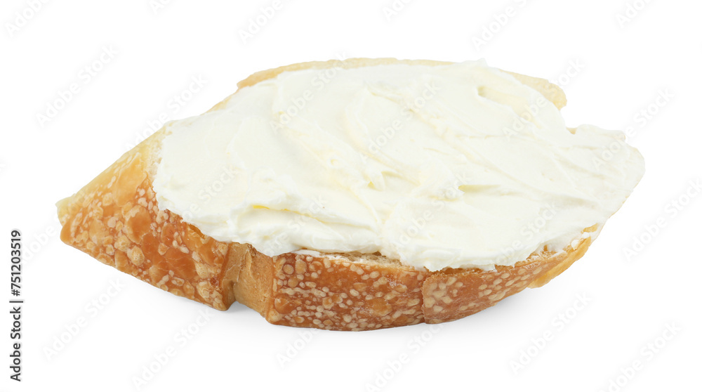 Bruschetta with cream cheese isolated on white