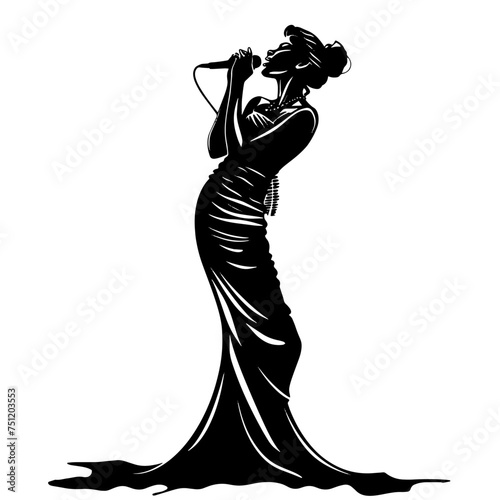Woman singer silhouette, woman singing on mic, Singer singing silhouette, vocalist singing to microphone