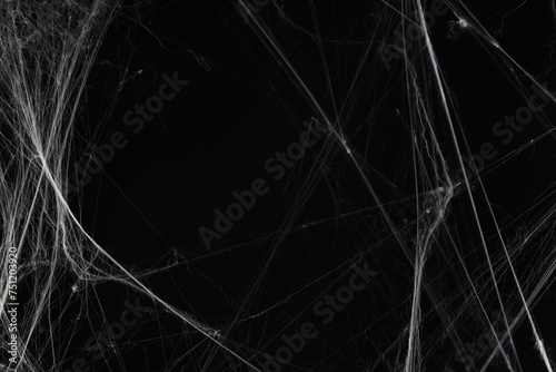 Creepy white spider web on black background © New Africa
