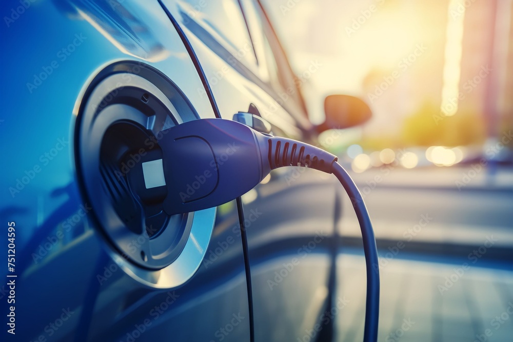 EV charging station for electric car in concept of green energy EV charging station for electric car in concept of green energy