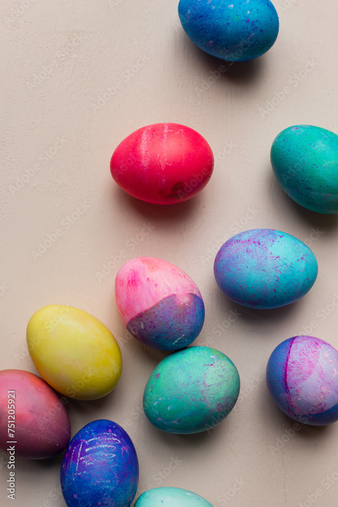 Dyed easter eggs against a pink backdrop Dyed easter eggs against a pink backdrop
