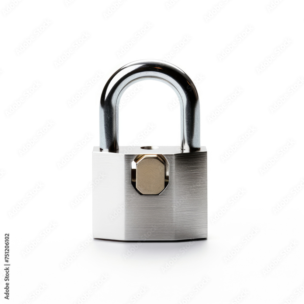 Simple security silver metal padlock isolated on white background Simple security silver metal padlock isolated on white background
