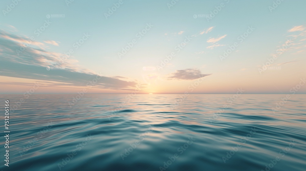 A tranquil HD depiction of a minimalist seascape at sunrise, featuring a gradient sky and calm waters for an elegant background mockup. - obrazy, fototapety, plakaty 