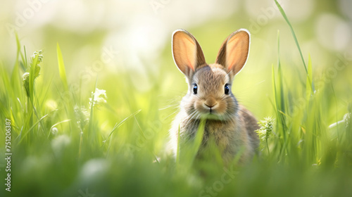 Rabbit Easter spring greeting young green grass