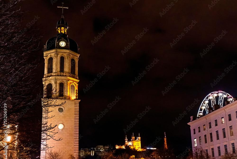 Tower Old Charity Hospital Place Bellecoeur Night Cityscape Lyon