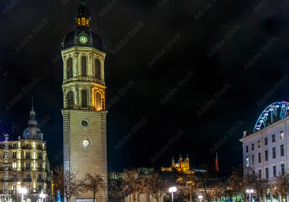Tower Old Charity Hospital Place Bellecoeur Night Cityscape Lyon