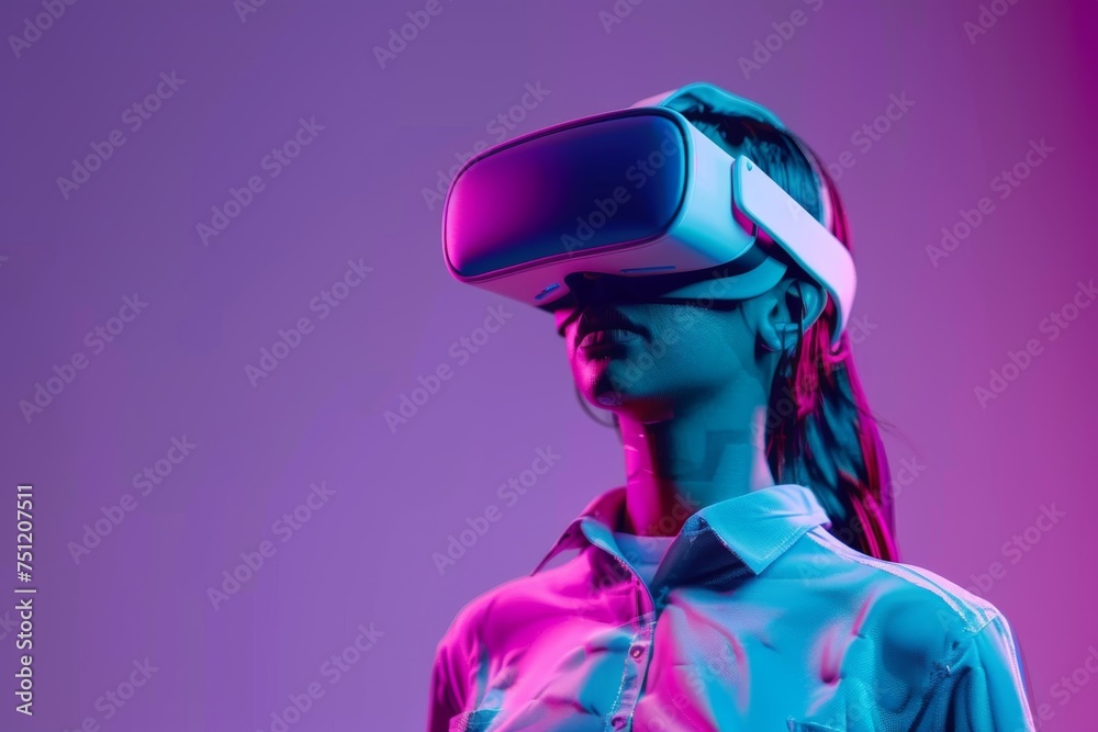 Fototapeta premium VR Deep learning Mixed Virtual Reality Goggles for group interaction. Augmented reality Glasses Hospitality Training. 3D Future Technology Multilateral Headset Gadget and Mobile Wearable Equipment