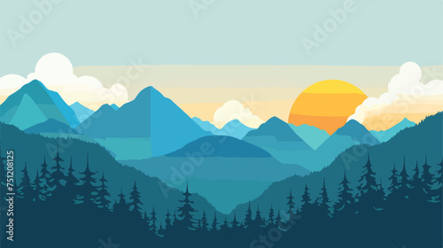 Fototapeta Naklejka Na Ścianę i Meble -  Flat design landscape, high blue mountains.