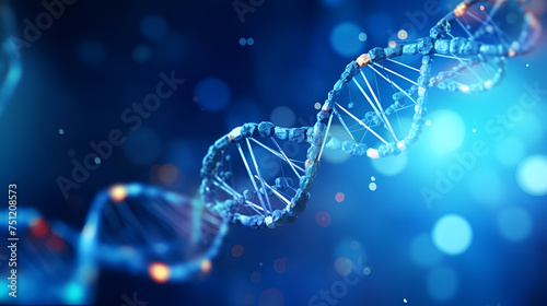 Human DNA structure, genetic inheritance 3D illustration of helical DNA molecule bokeh background 