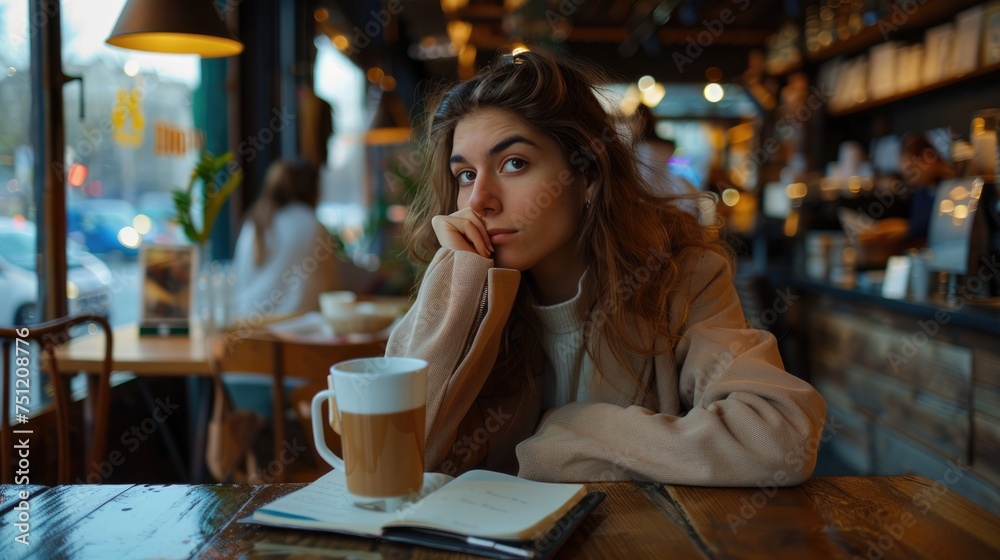 Portrait of young woman drinking coffee in cafe. Portrait of young woman drinking coffee in cafe.