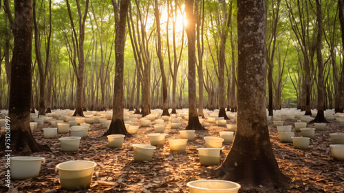 Rubber tree plantation. Rubber tapping in rubber