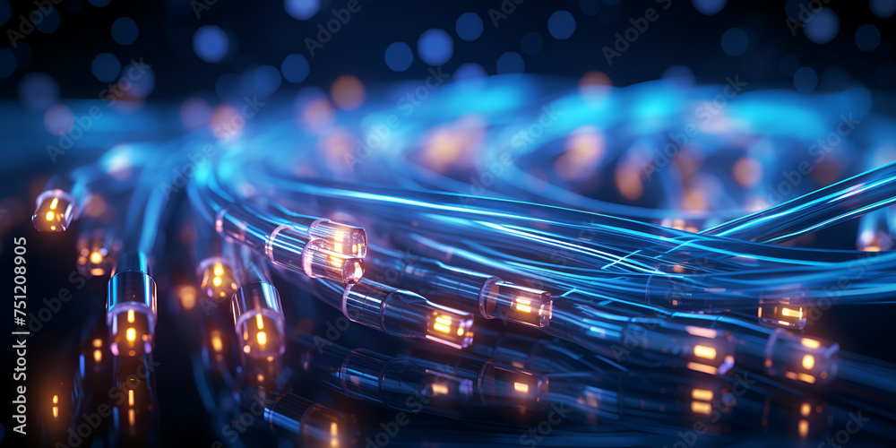 glowing data cables transferring information background network line technology background optical fiber and colored electrical cables for use in business and technology
