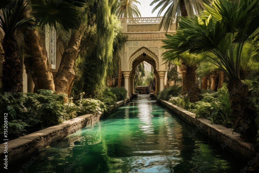 A tranquil oasis with lush greenery and flowing water, providing a peaceful retreat for reflection and prayer during Eid al-Fitr.
A tranquil oasis with lush greenery and flowing water, providing a peaceful retreat for reflection and prayer during Eid al-Fitr.