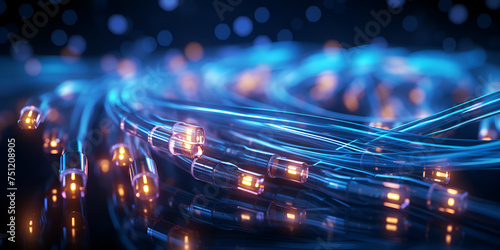 glowing data cables transferring information background network line technology background optical fiber and colored electrical cables for use in business and technology © Muhammad