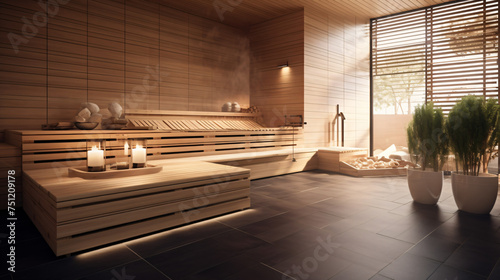 Sauna wooden interior baths wooden benches