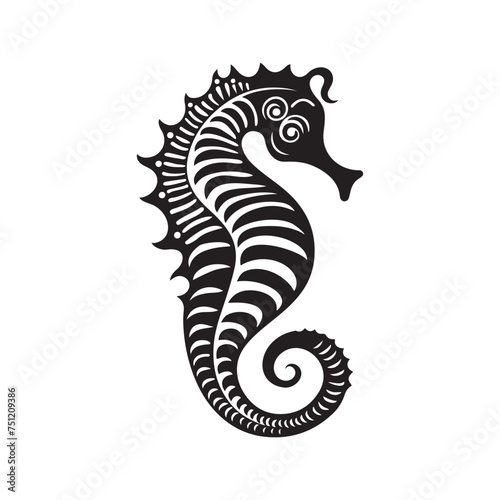 Seahorse black and white vector illustration