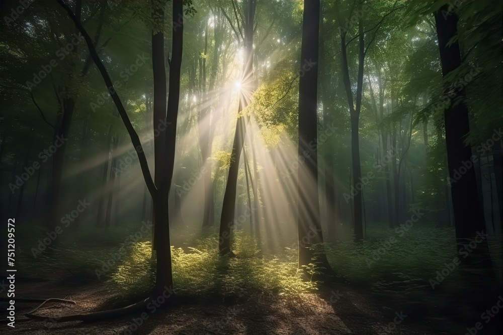 sunlight, forest, green, beautiful, rays, nature, trees, landscape, scenery, tranquil, serene, shadows