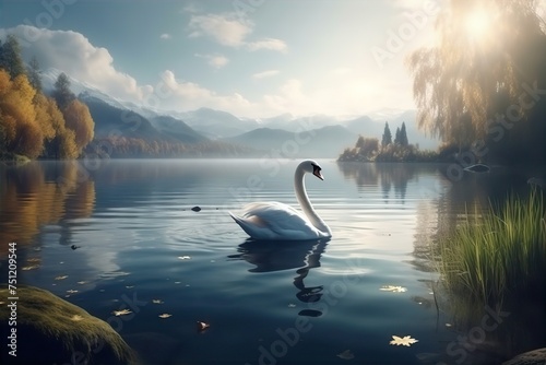 beautiful  landscape  swan  floating  water  nature  serene  peaceful  bird  pond  tranquility  beauty