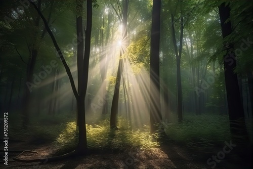 sunlight, forest, green, beautiful, rays, nature, trees, landscape, scenery, tranquil, serene, shadows © Sumon