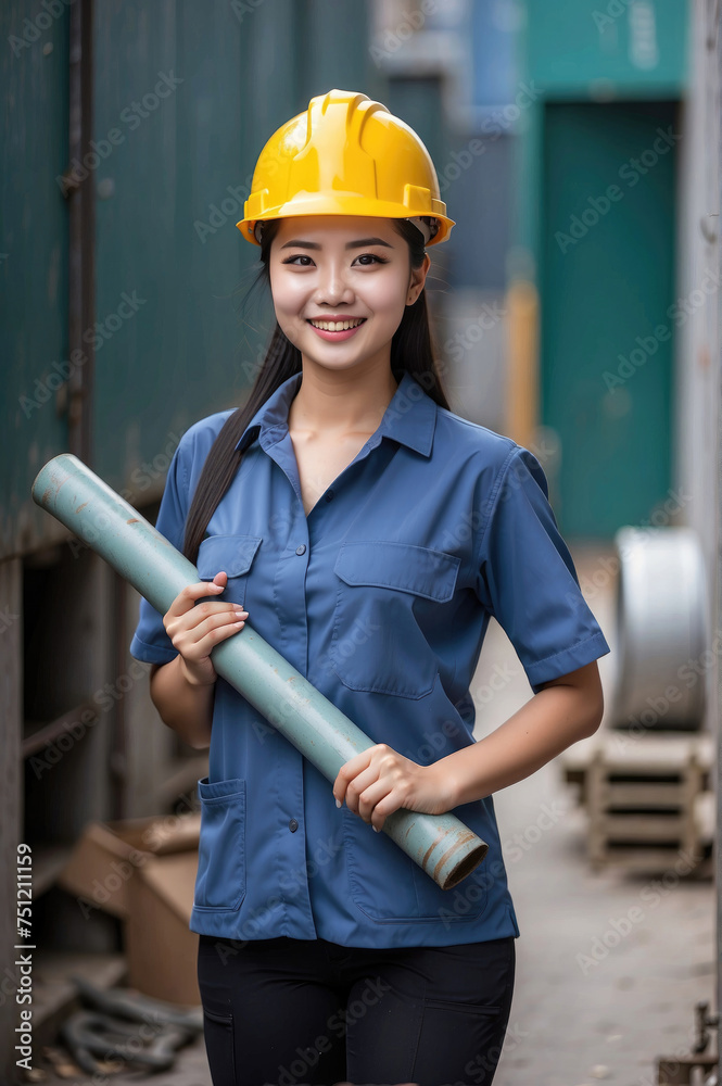 beautiful smilling Young female worker site engineer with a safety vest and hardhat beautiful smilling Young female worker site engineer with a safety vest and hardhat