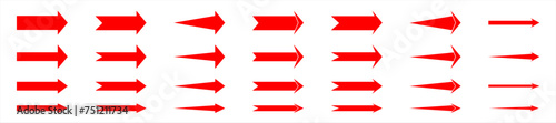 arrows red icon set isolated on white background. flat stright arrow
