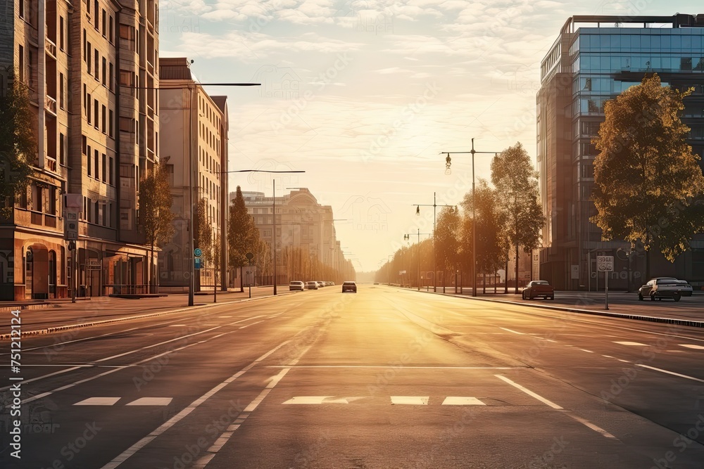 Empty Morning Street in Downtown Vilnius. Urban Landscape of City Road in Europe, Lithuania with Daylight Background for Travel Concept
